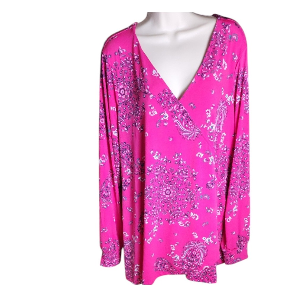 Colleen Lopez Women's 2X Surplice V-Neck Stretch Knit Top Long Sleeve Plus